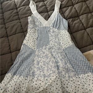 Blue and White Patchwork Dress